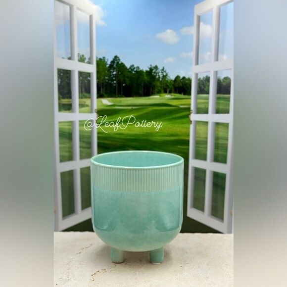 Jenna Turquoise Ceramic Planter Pot with Stud legs attached - Picture 6 of 10